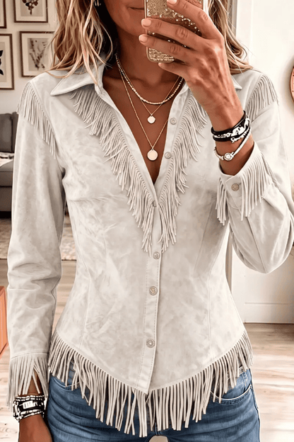 Jacinta | Camisa de Efecto Ante con Flecos - Vera Serrat