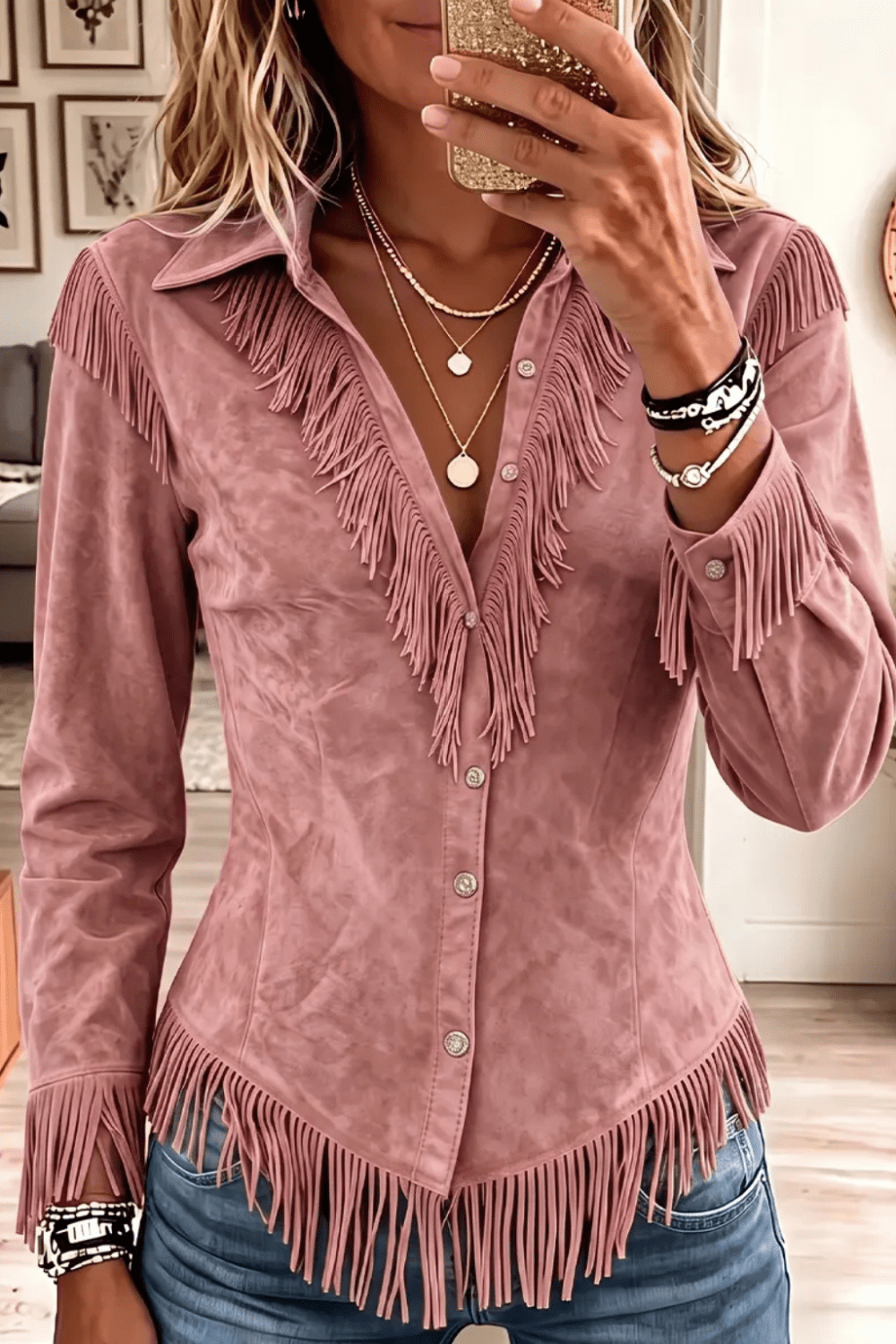 Jacinta | Camisa de Efecto Ante con Flecos - Vera Serrat