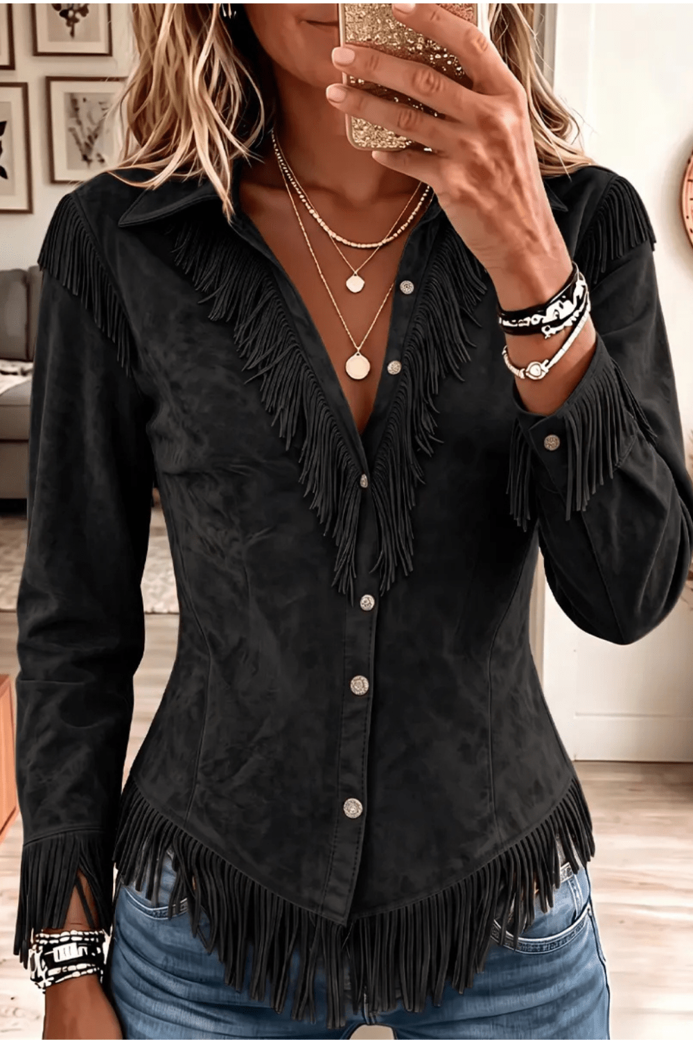 Jacinta | Camisa de Efecto Ante con Flecos - Vera Serrat