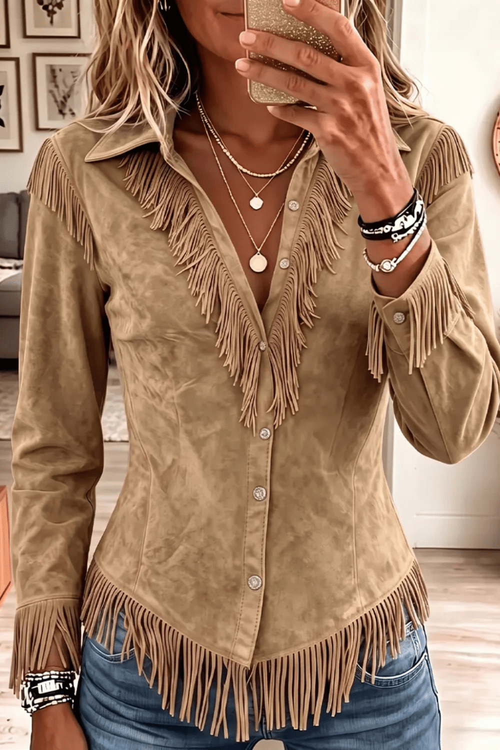 Jacinta | Camisa de Efecto Ante con Flecos - Vera Serrat