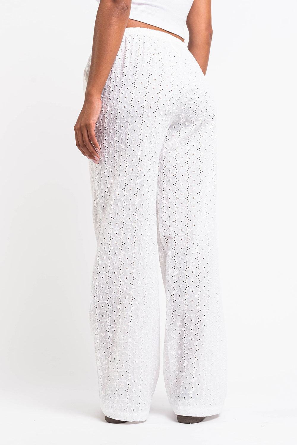 Pantalones rectos de lino con encaje blanco de MADLADY, detalles de encaje en los laterales y cintura ajustada para un estilo elegante