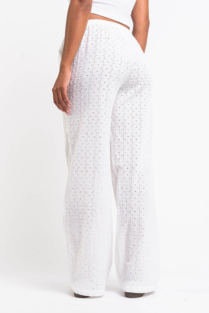 Pantalones rectos de lino con encaje blanco de MADLADY, detalles de encaje en los laterales y cintura ajustada para un estilo elegante