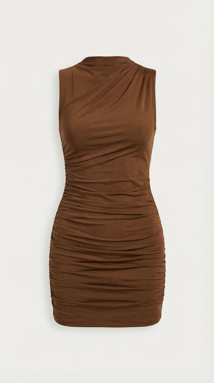Vestido Mini Fruncido con Escote Drapeado