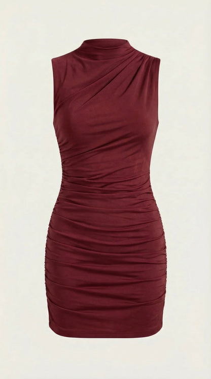 Vestido Mini Fruncido con Escote Drapeado