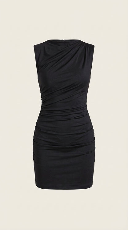 Vestido Mini Fruncido con Escote Drapeado