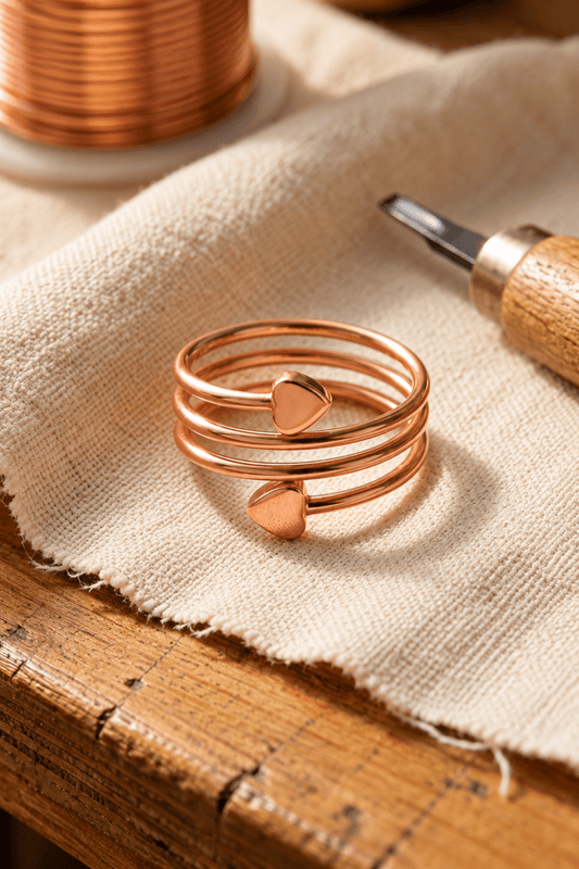 Vera | Anillo de Cobre Puro con Doble Corazón y Diseño en Espiral - Vera Serrat