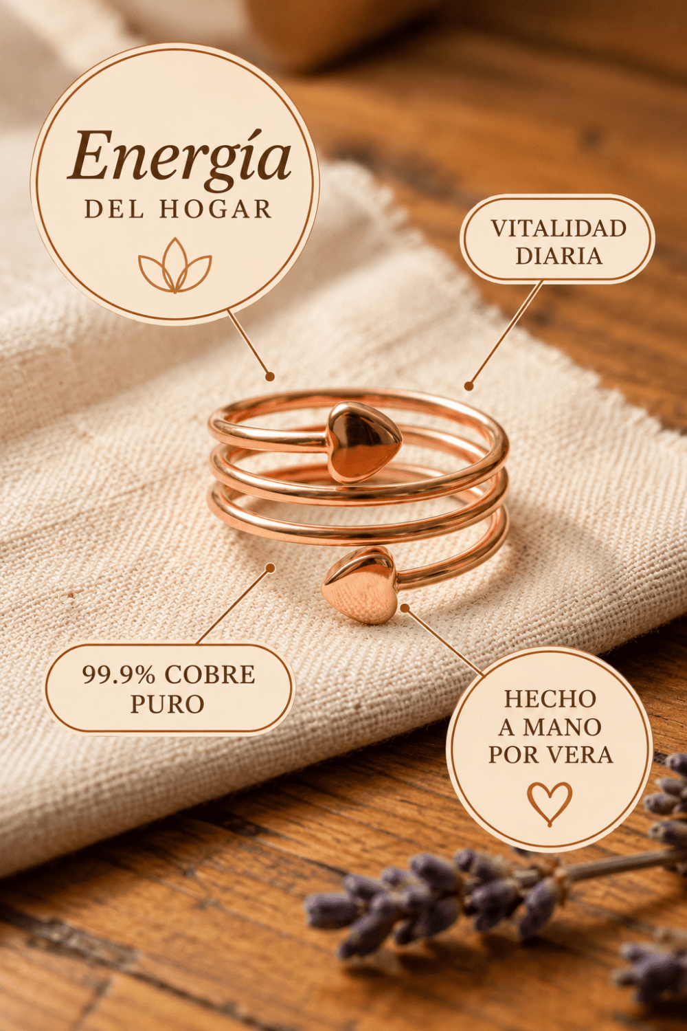 Vera | Anillo de Cobre Puro con Doble Corazón y Diseño en Espiral - Vera Serrat