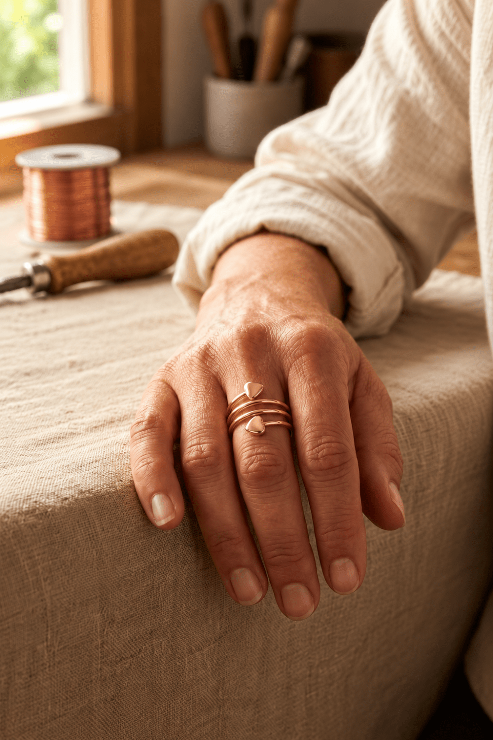 Vera | Anillo de Cobre Puro con Doble Corazón y Diseño en Espiral - Vera Serrat