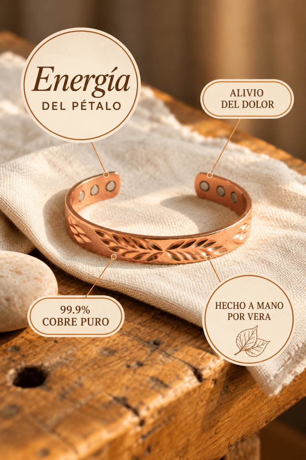 Vera | Pulsera de Cobre Puro con Hojas Caladas a Mano - Vera Serrat