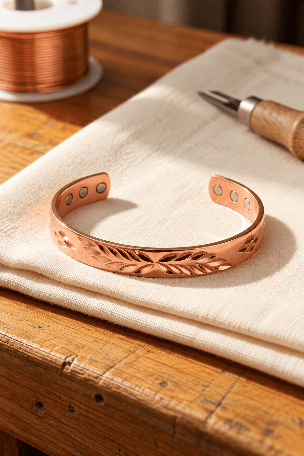 Vera | Pulsera de Cobre Puro con Hojas Caladas a Mano - Vera Serrat
