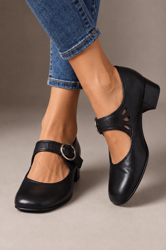 Verónica | Zapatos de Cuero con Tacón Bajo y Hebilla Ajustable - Vera Serrat