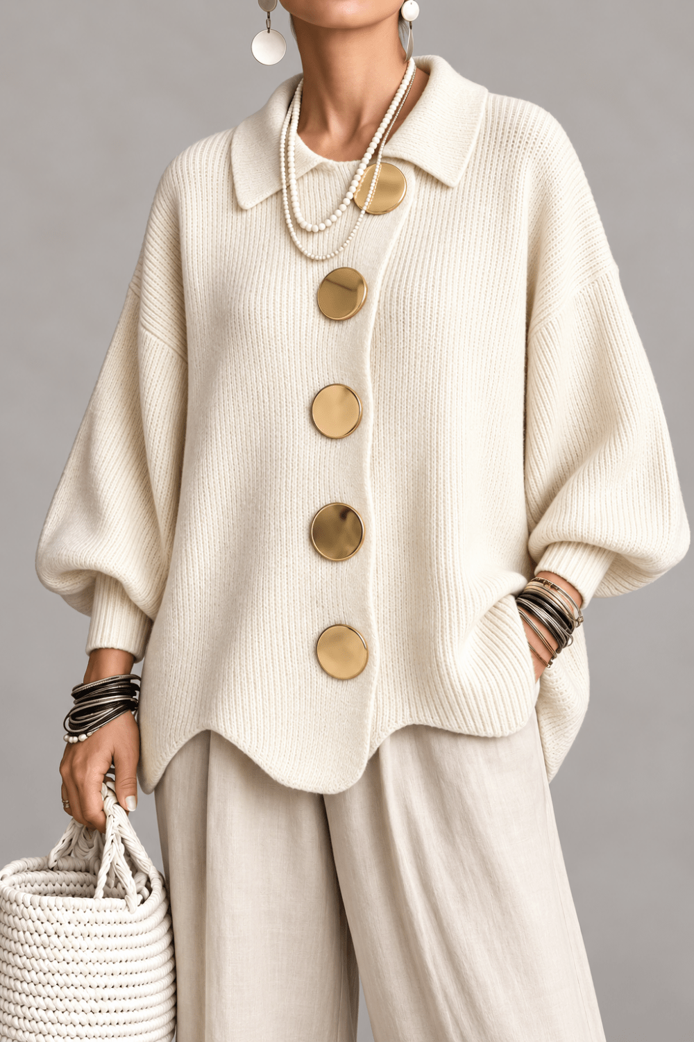 Victoria | Cárdigan oversized con grandes botones dorados - Vera Serrat